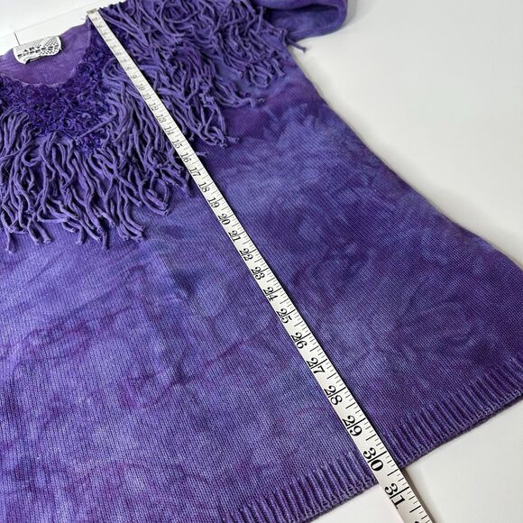 Vtg Art Express Purple Tie Dye Knit Sweater One Size Fringe 80s Statement USA - Picture 12 of 13